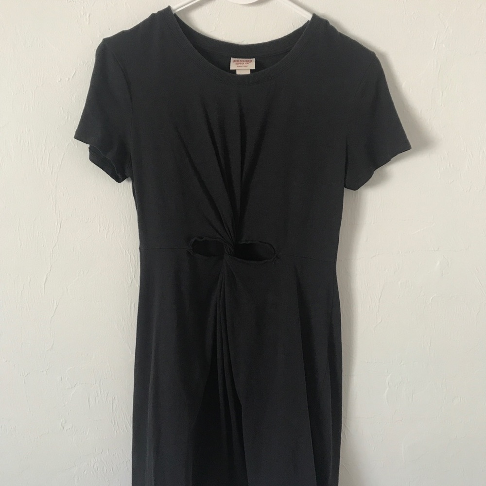 Black T-shirt dress with cut outs in the middle